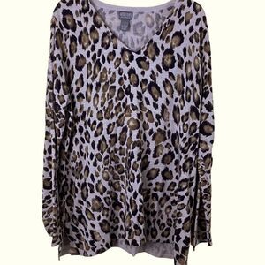 ADDICTIONS by Chico’s Animal Print V Neck Sweater Size Large 3
